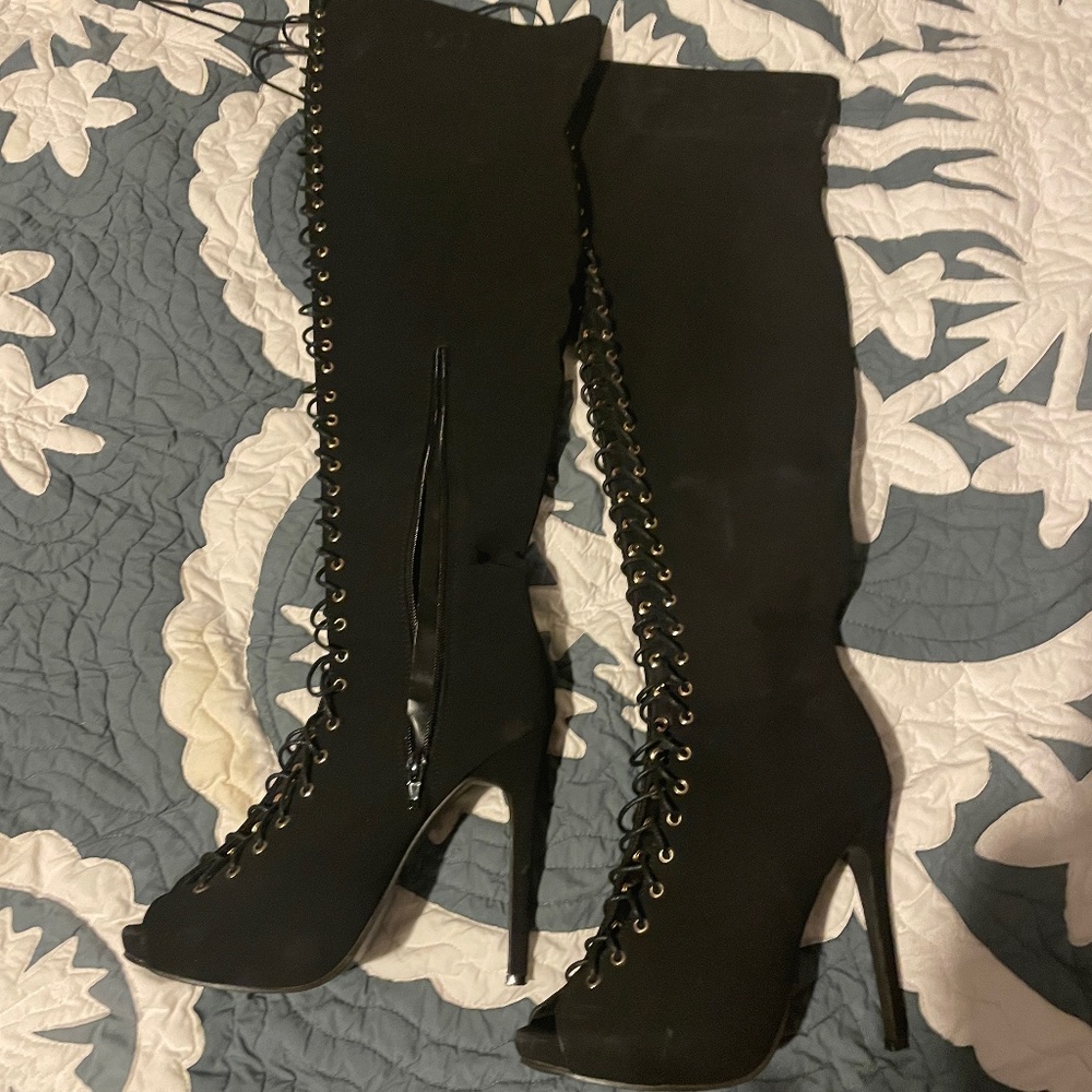Lace up thigh high boots